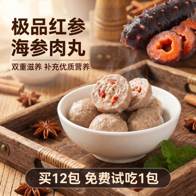 将图片左上角的文字“北极红参”修改为“极品红参”，其余画面元素、风格、色彩、构图均保持和原图完全一致，文字的字体、颜色、排版样式和原图保持统一预览效果