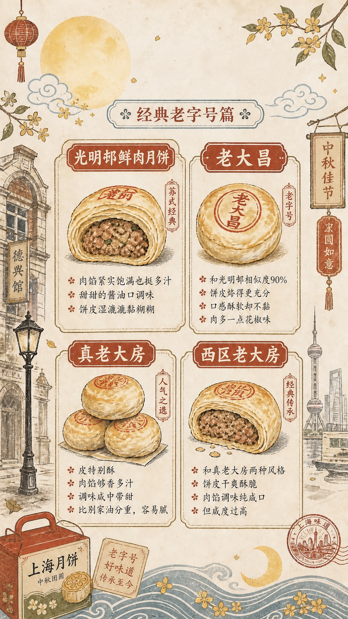 去除画面顶部的「上海月饼推荐」五个大字，保留其周围的圆月、祥云… - 图片创意预览