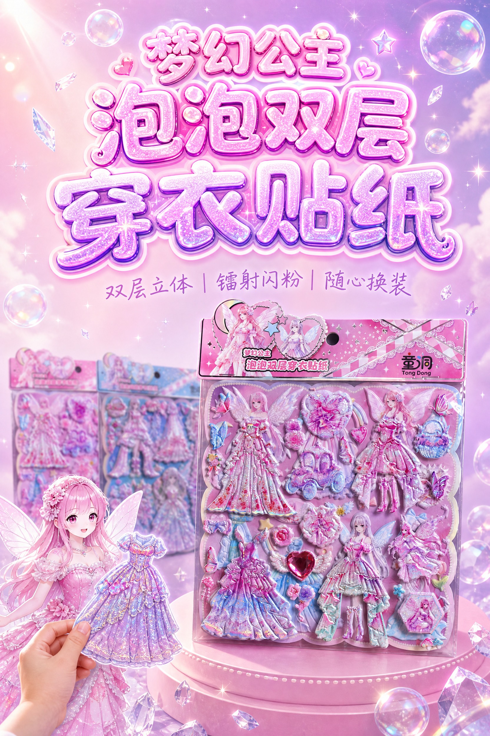 童洞梦幻公主泡泡双层穿衣贴纸电商详情图首屏banner梦幻登场… - 图片创意预览