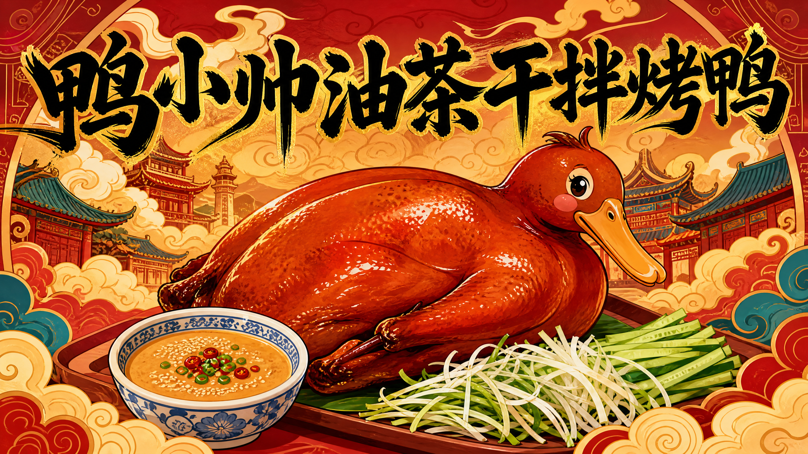 横向美食海报，国潮插画风格，完全不同于之前的写实摄影风格。画面… - 图片创意预览