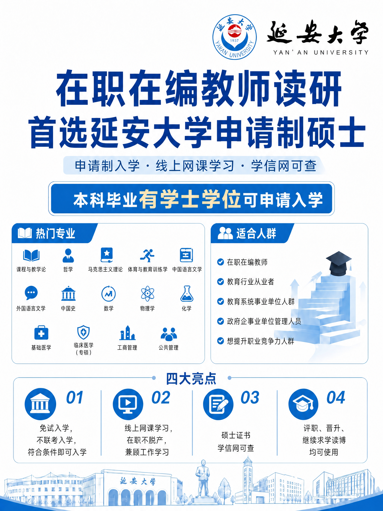 将海报主标题"延安大学2026 同等学力申请硕士"修改为"在职… - 图片创意预览