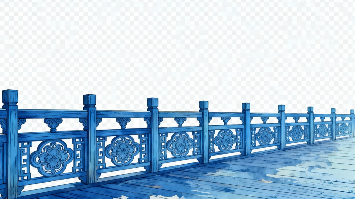 古风木围栏横版，远景，蓝色，png，16:9，生成2张预览效果