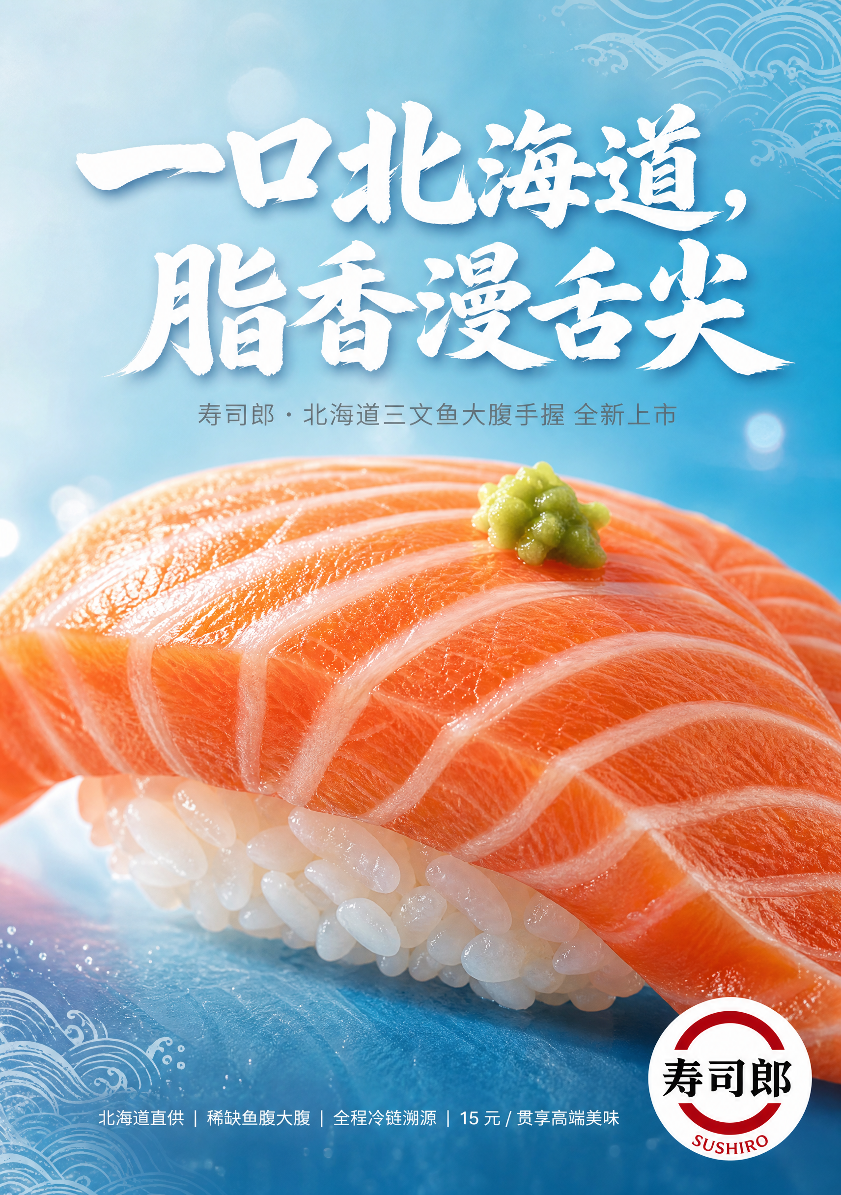标准A3竖版寿司郎主视觉海报，中心主体为寿司郎北海道三文鱼大腹… - 图片创意预览