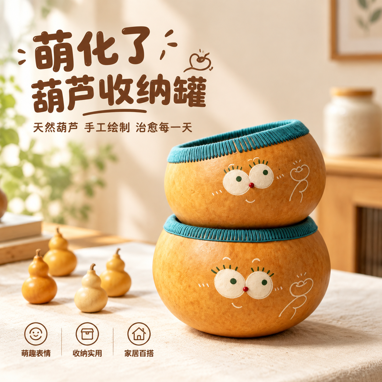 基于图中的萌趣表情葫芦收纳摆件，生成一张800*800的电商主… - 图片创意预览