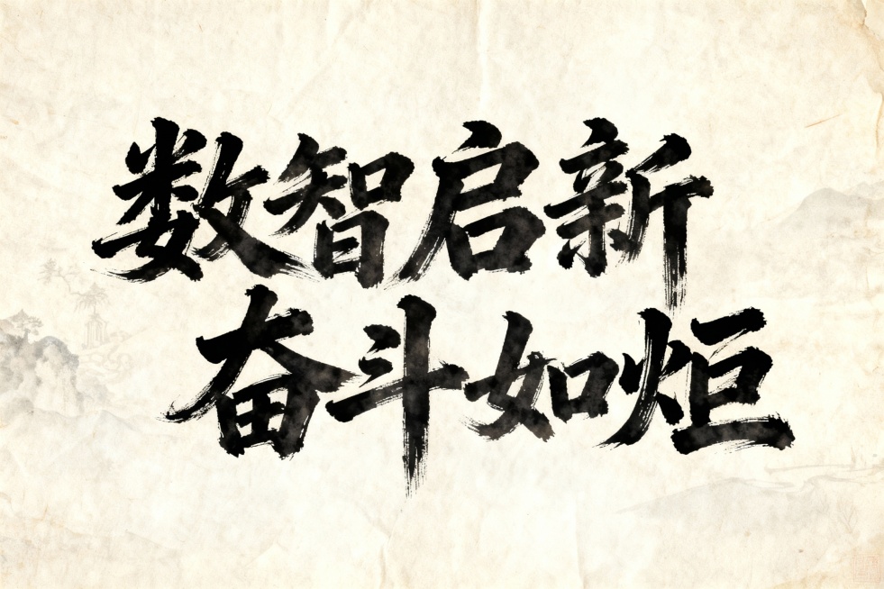数智启新 奋斗如炬 ，帮我设计毛笔字预览效果