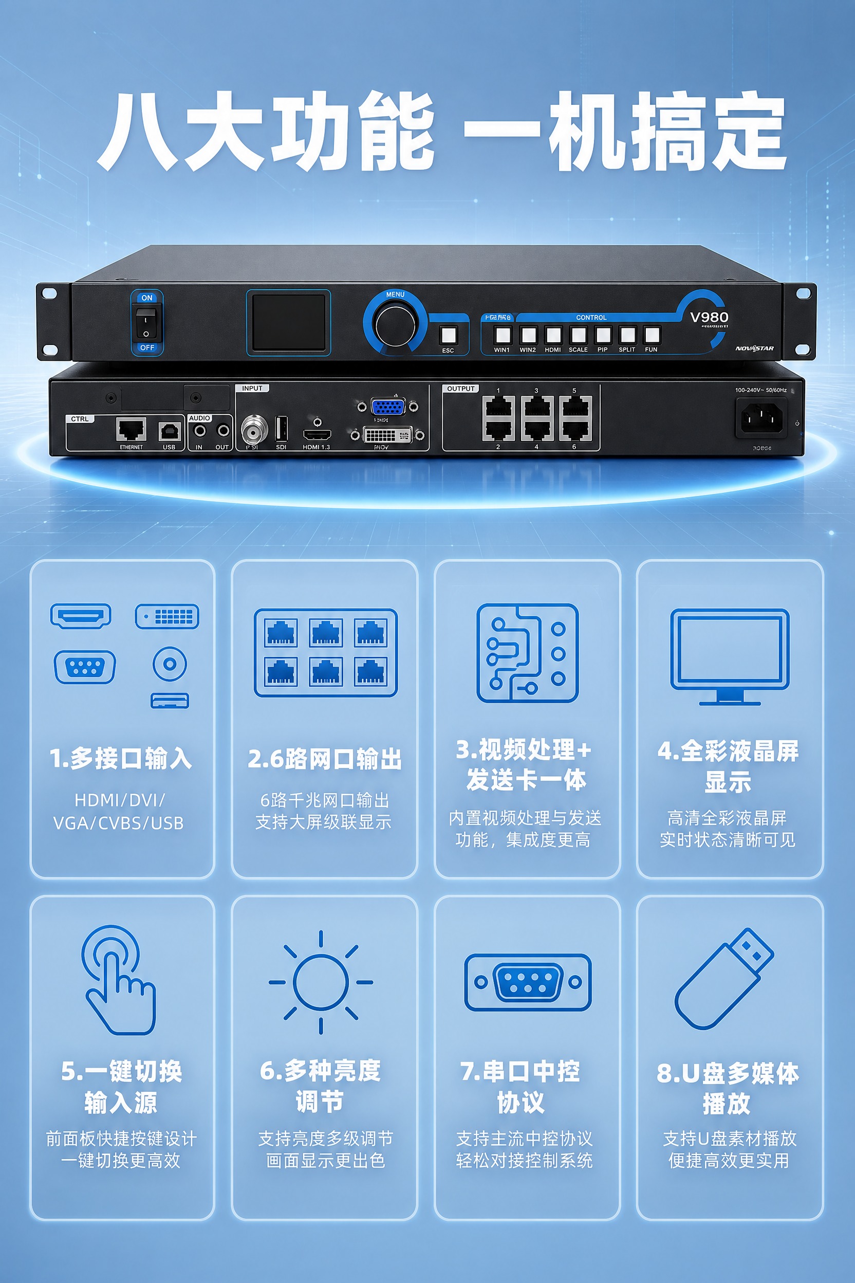 [商品] 使用产品图诺瓦V980视频处理器；保留黑色1U机架式… - 图片创意预览