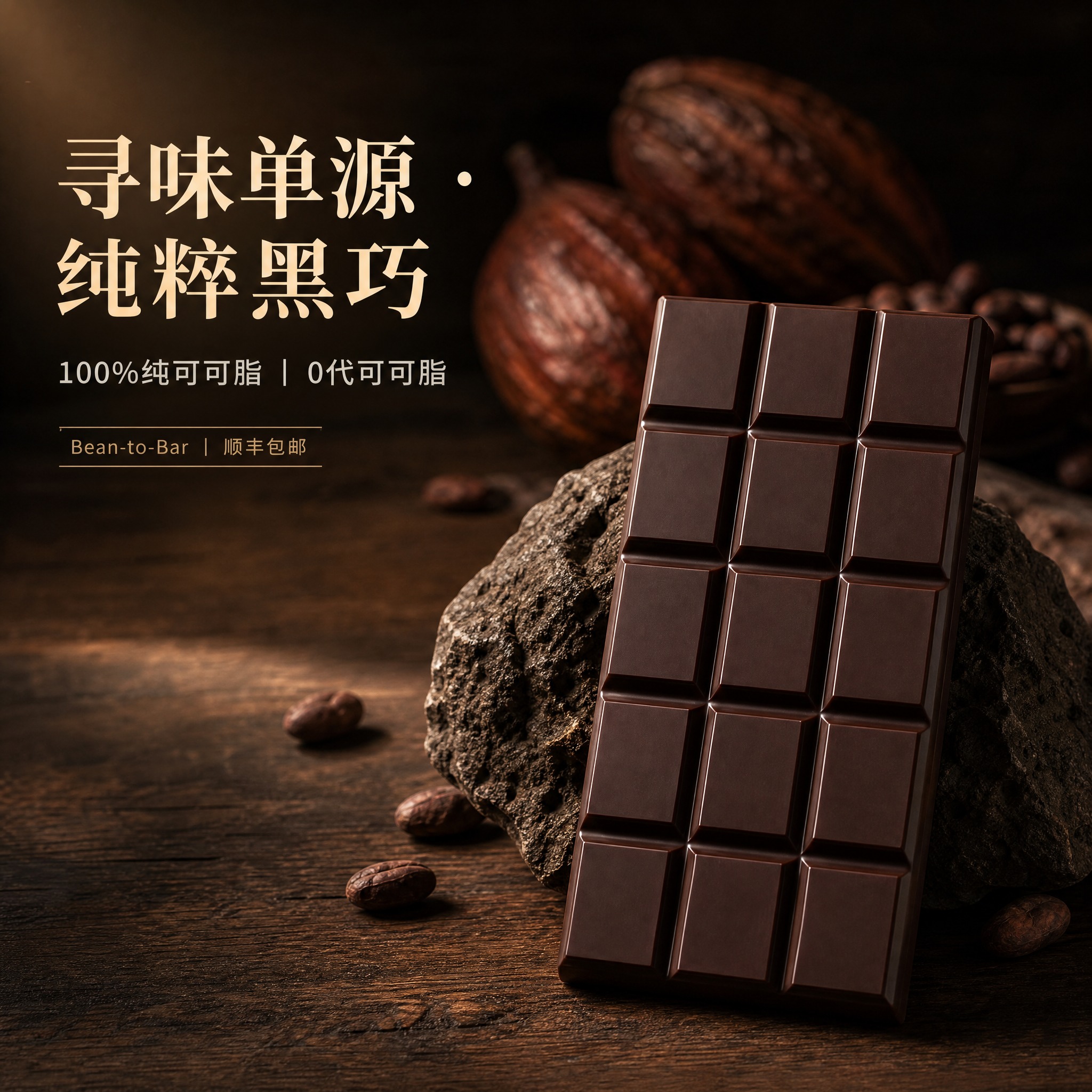 淘宝电商精品黑巧克力主图（产品主体），1:1正方形，8K超清商… - 图片创意预览