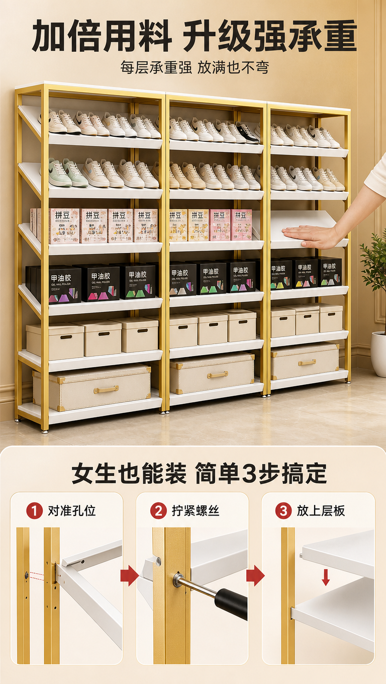 [商品] 使用【图1】轻奢金白多层展示货架；保留金色框架、白色… - 图片创意预览