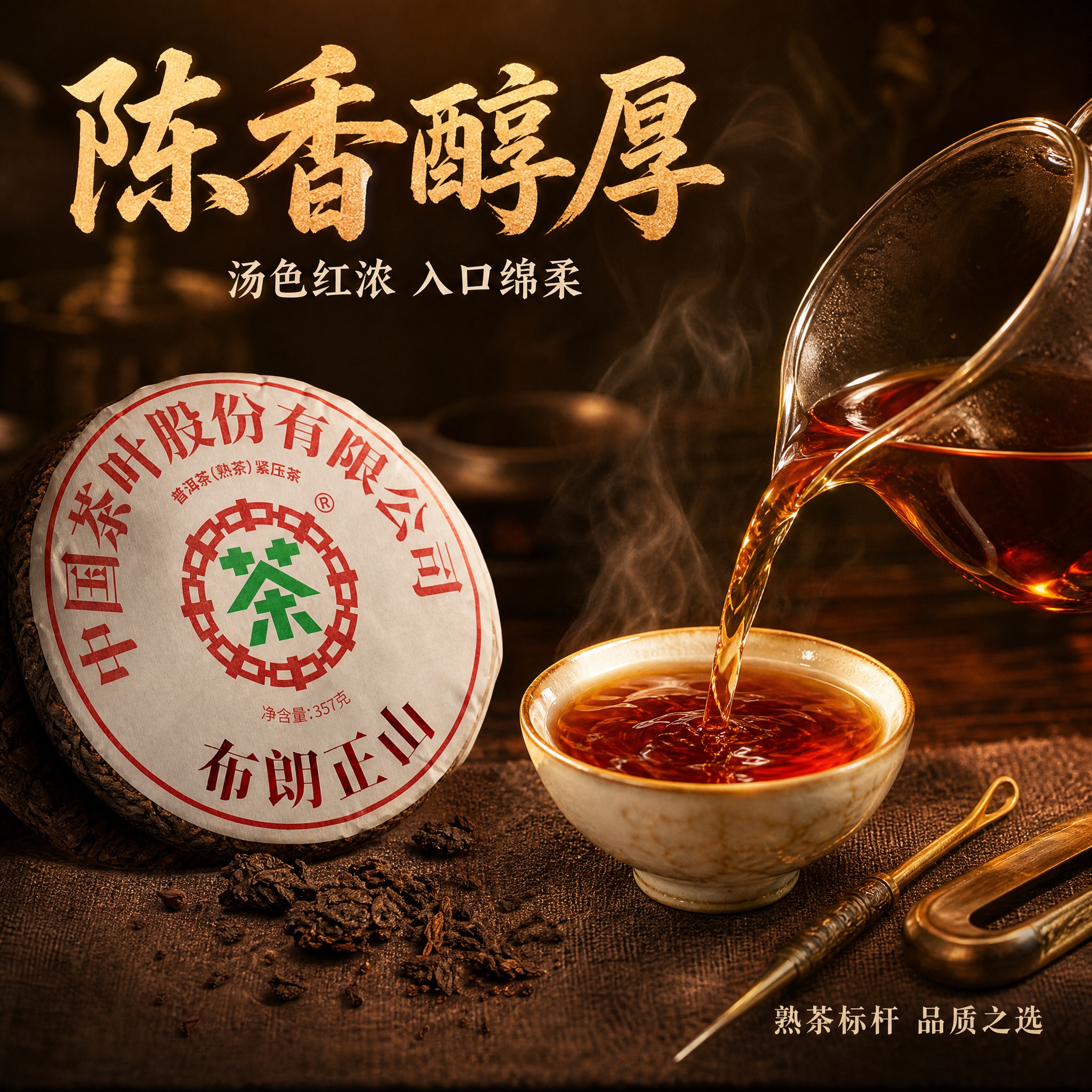 [主图-3 茶汤细节] 沉浸式茶汤品鉴细节主题，展示熟茶品质与… - 图片创意预览
