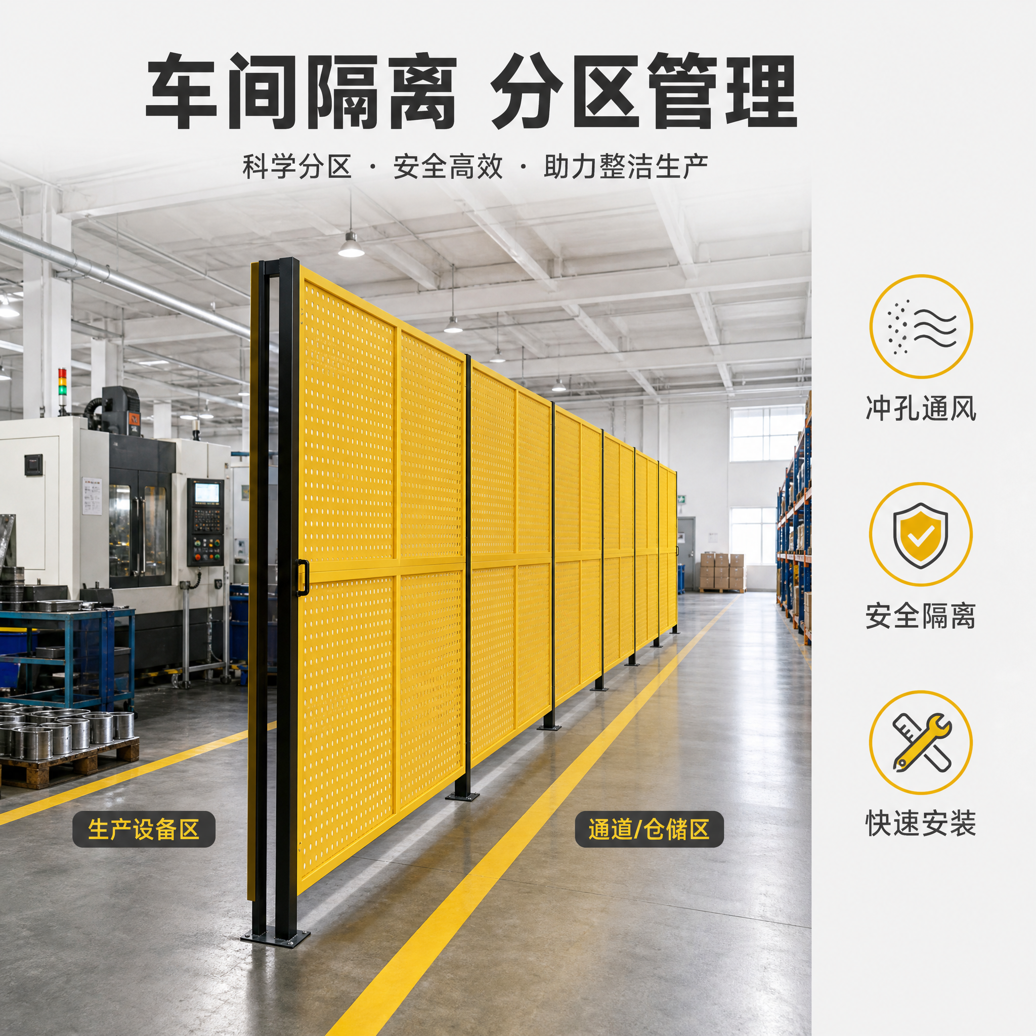 [主图-2] 车间围挡核心功能卖点图，展示隔离分区功能与结构优… - 图片创意预览