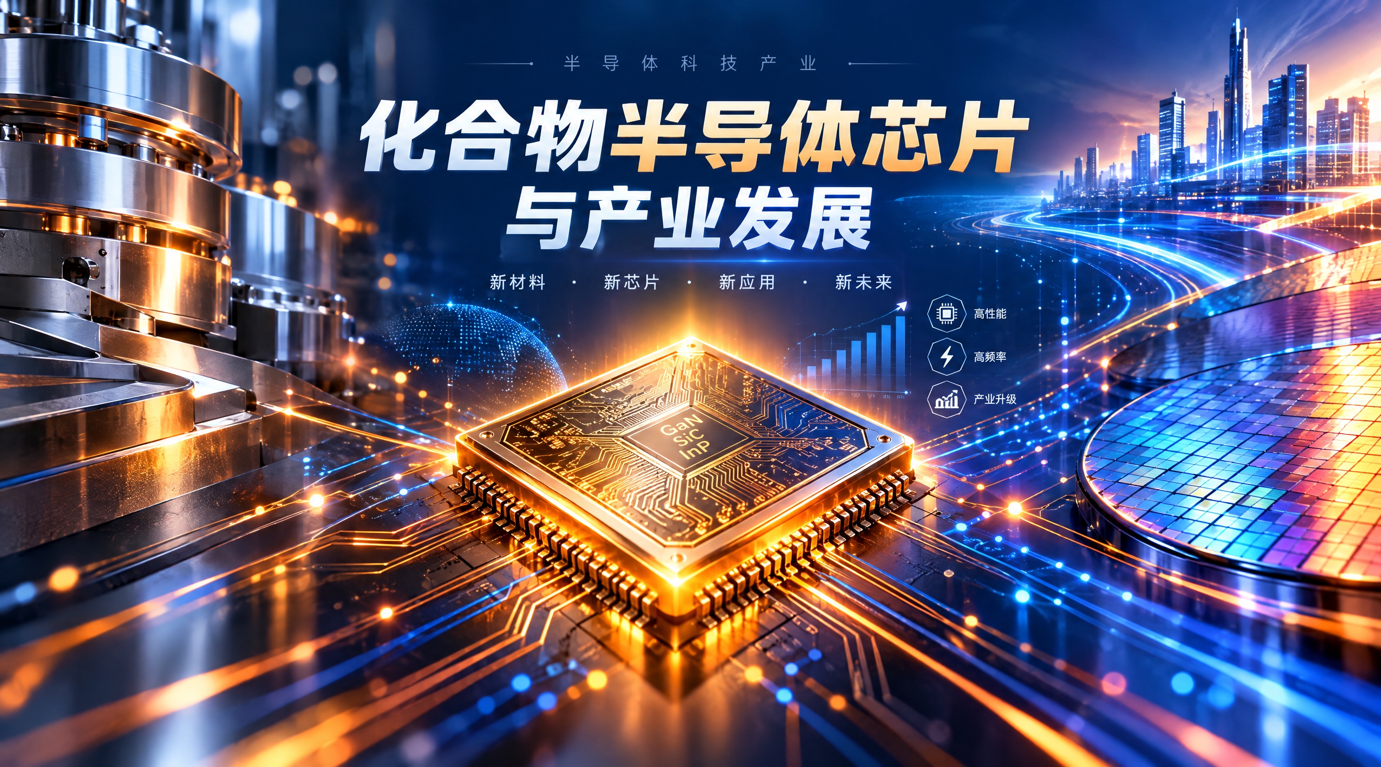 半导体科技产业封面图，主题为化合物半导体芯片与产业发展。画面中… - 图片创意预览