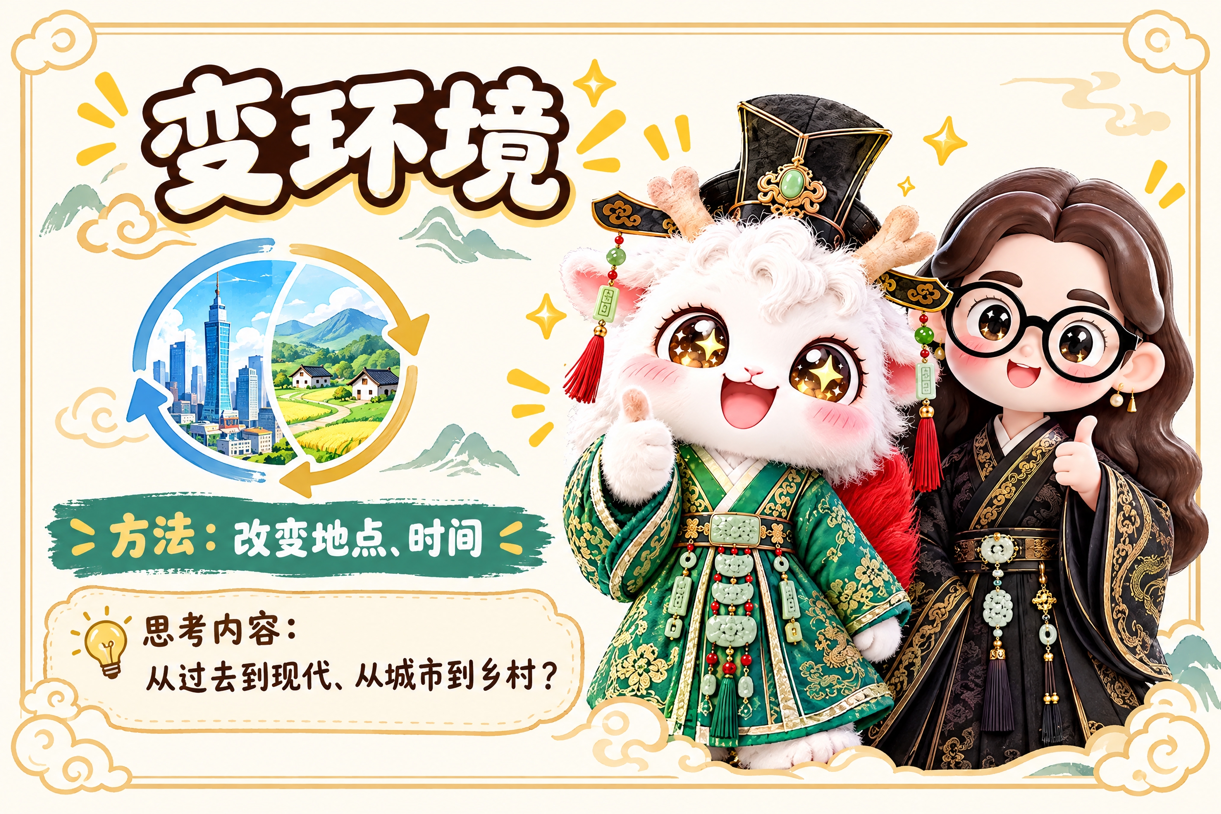 横版6寸比例的知识卡片设计，标题为"变环境"，副标题"方法：改… - 图片创意预览