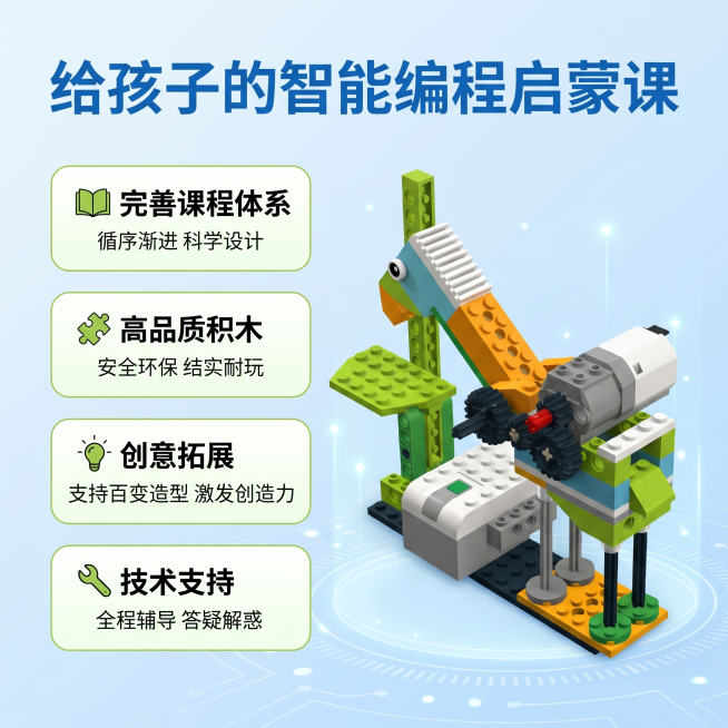 [主图 5] 途道编程机器人权益转化主图。[氛围风格] 科教益智风格，科技机械风，干净专业转化氛围。[画质] 商业摄影质感，光线柔和通透，产品清晰真实，画面干净高级。[元素] 途道编程机器人完整成品放预览效果
