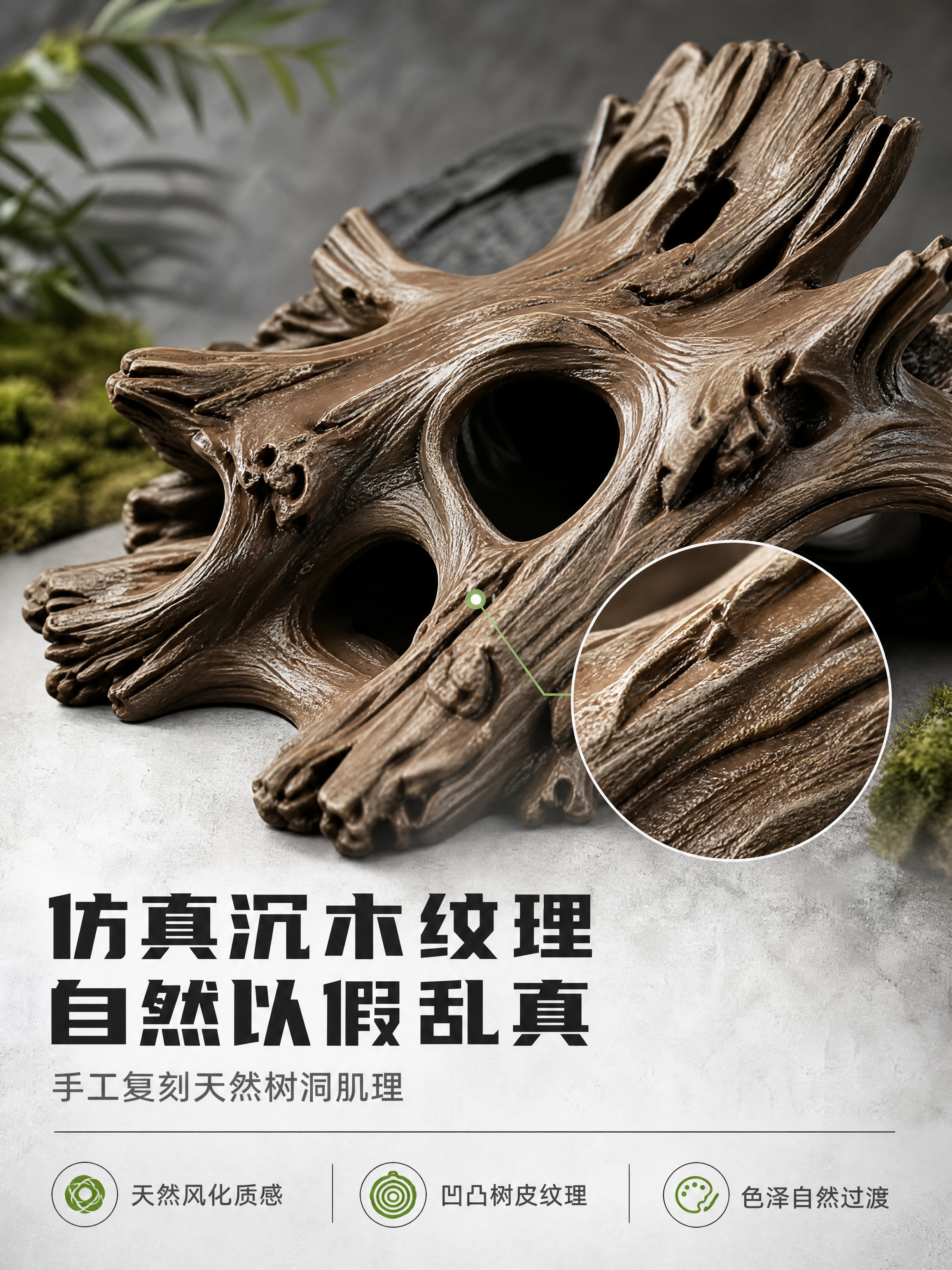[商品] 使用【图2】棕色仿真树洞爬宠躲避屋；保留沉木树皮纹理… - 图片创意预览