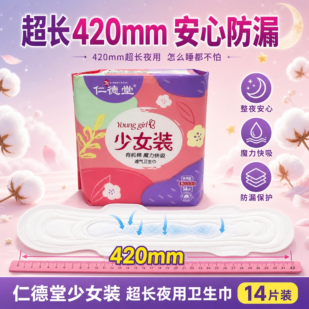 [主图-4 超长420mm卖点图] 仁德堂少女装420mm有机… - 图片创意预览