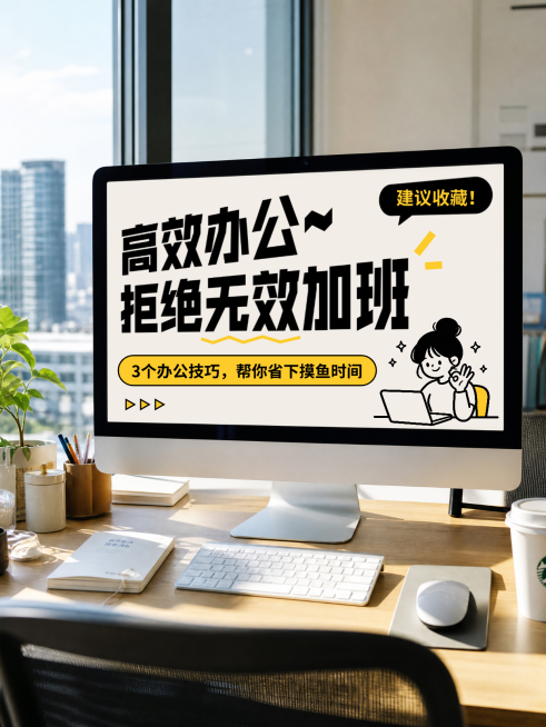 职场高效办公攻略分享工位实景风小红书封面预览效果