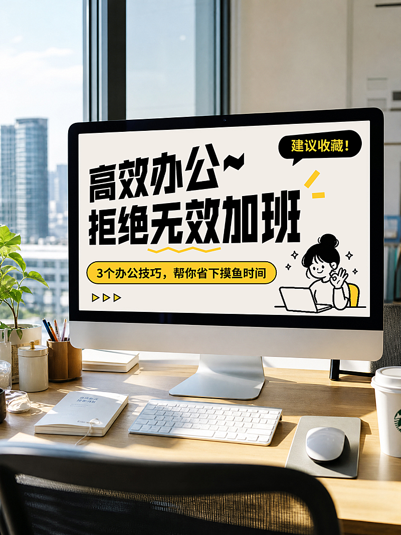 职场高效办公攻略分享工位实景风小红书封面