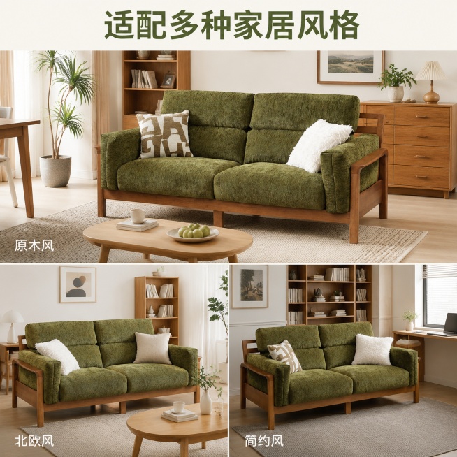 [主图-4] 天青沙发多场景适配展示主图；[氛围风格] 百搭展示，和首图统一品质风格；[画质] 商业摄影质感，光线柔和通透，产品清晰真实，画面干净高级；[元素] 保持这款111#天青沙发外观物理结构材预览效果