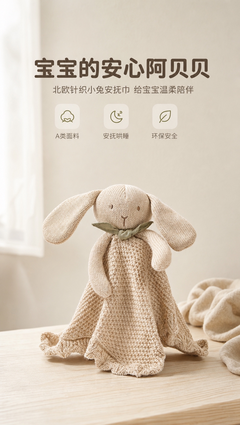 [商品] 使用【图1】米杏色针织长耳兔安抚巾；保留长垂耳、豆豆… - 图片创意预览