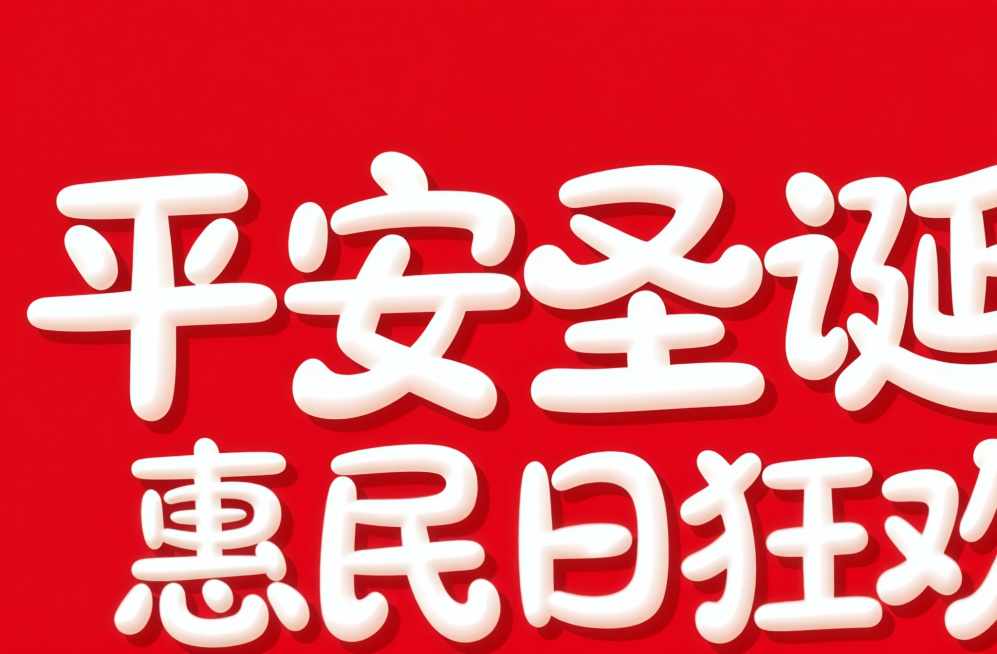 将图中圣诞元旦改为平安圣诞，将双节同庆改为惠民日狂欢，字体颜色风格样式都保持不变预览效果