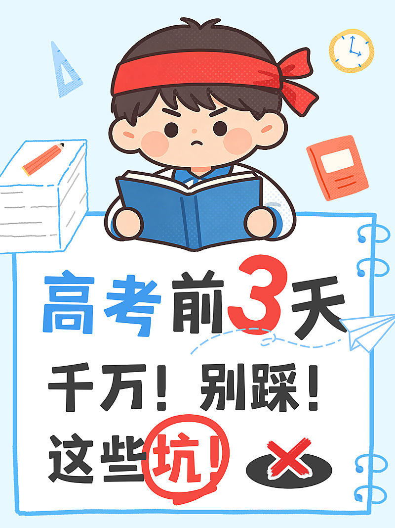 高考前注意事项提醒科普风向卡通插画风大字报小红书封面