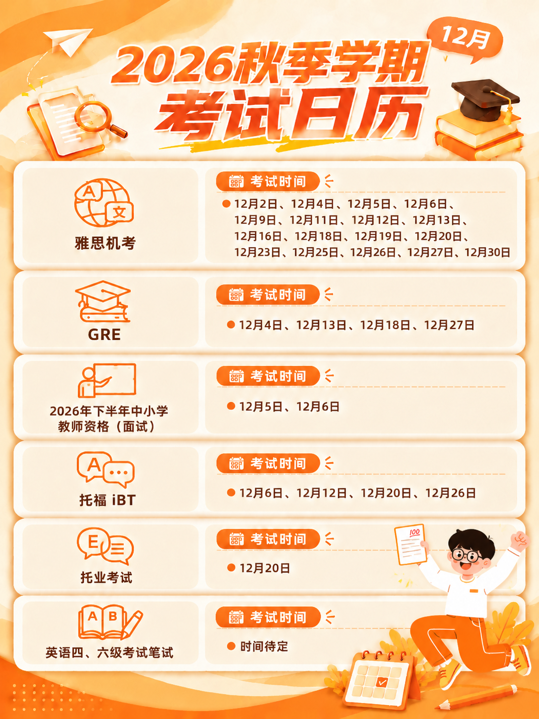 将这张12月蓝色考试日历海报的主体颜色改为参考图2的橙色（活力… - 图片创意预览