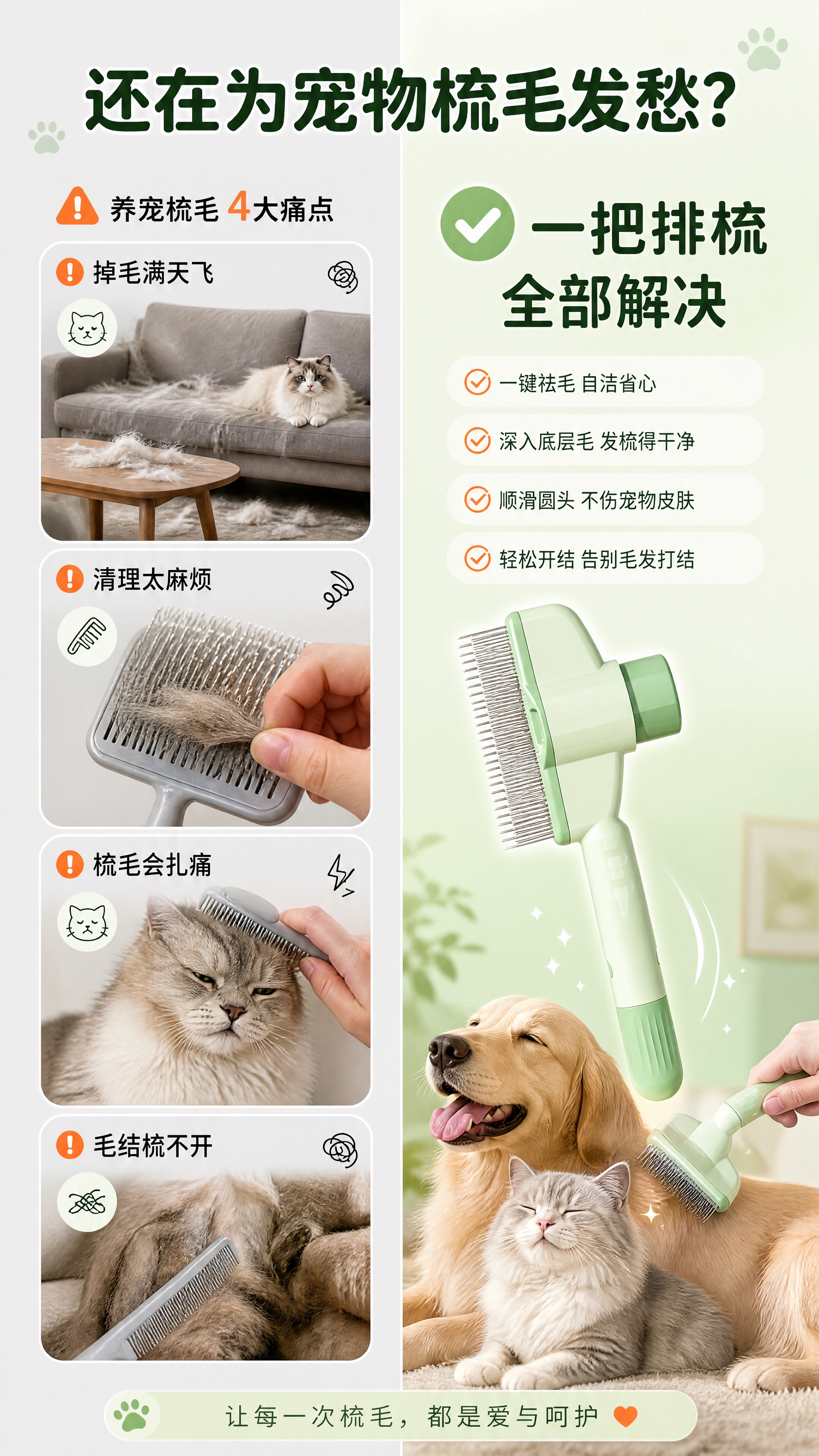 [商品] 使用【图1】薄荷绿一键自洁宠物排梳小图作为解决方案代… - 图片创意预览