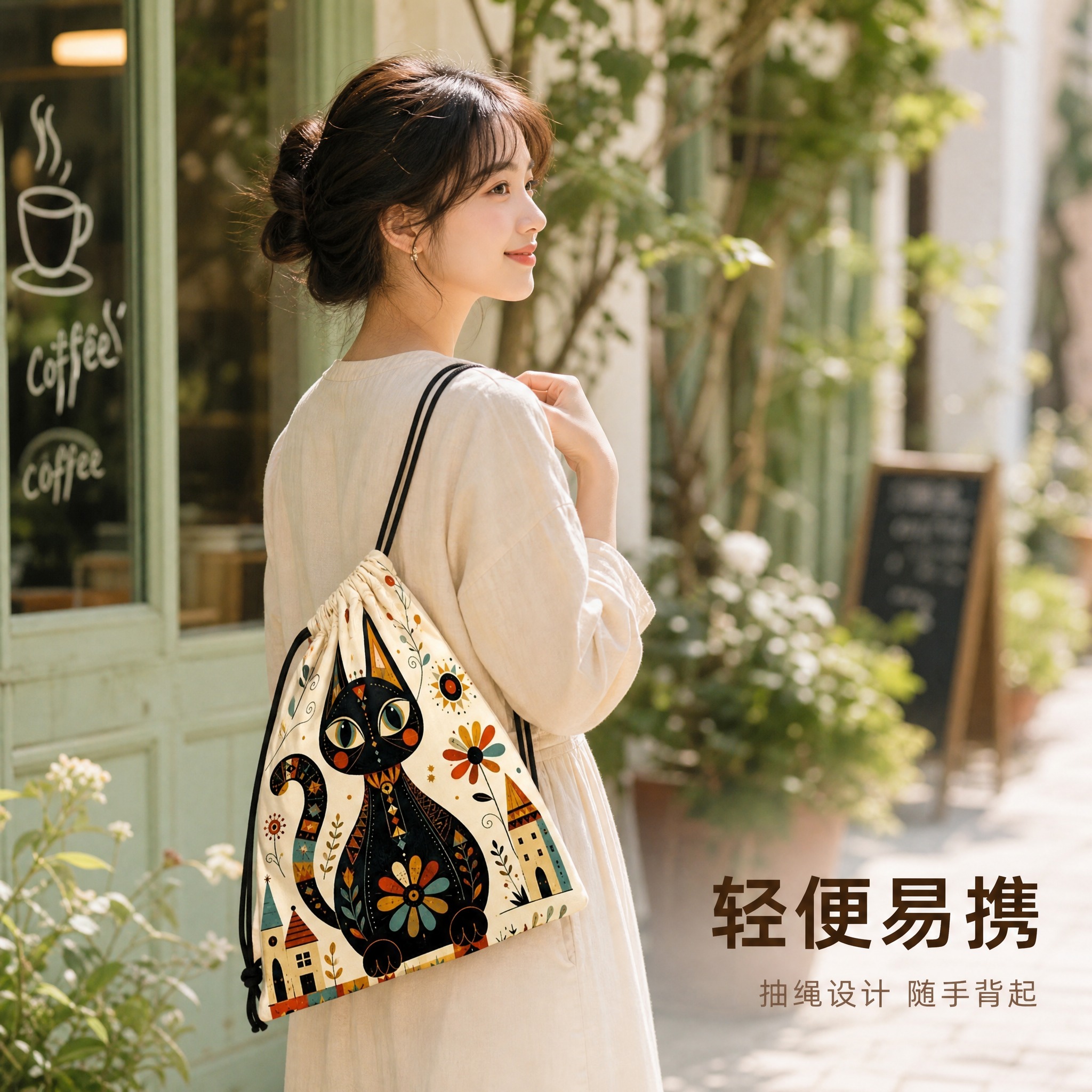 [主图-3] 轻便易携使用场景展示，呈现束口袋在日常生活中的携… - 图片创意预览