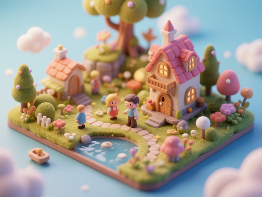 微观景观，3D效果，精致的细节，丰富的色彩，光线柔和，具有立体感和空间感，仿佛置身于缩小的奇幻世界中预览效果