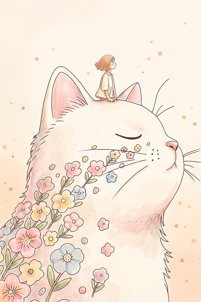 给这张线稿填色，要有漫画感，高级质感，保持原构图和线稿结构，颜色柔和舒适，营造治愈温馨的氛围