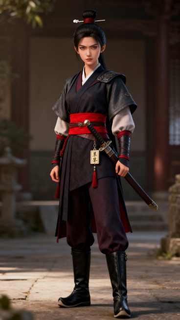 AI真人3D动漫风格女性角色，唐朝探案古装剧风格，正面全身站姿，英气女捕快造型，穿着唐朝探案官服饰，整体英气飒爽。预览效果