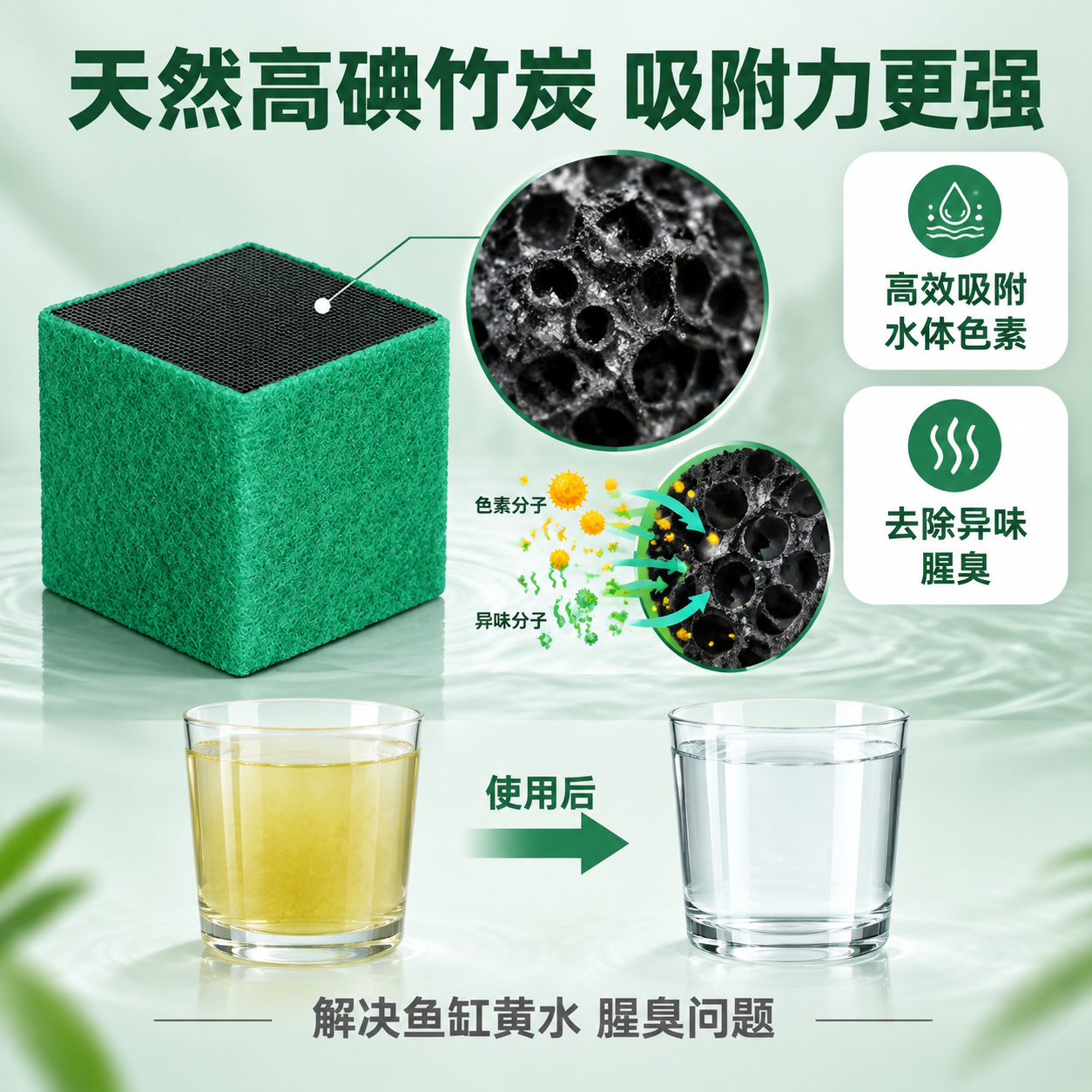 [主图-3] 竹炭原料展示图，突出天然高碘竹炭原料的吸附能力，… - 图片创意预览