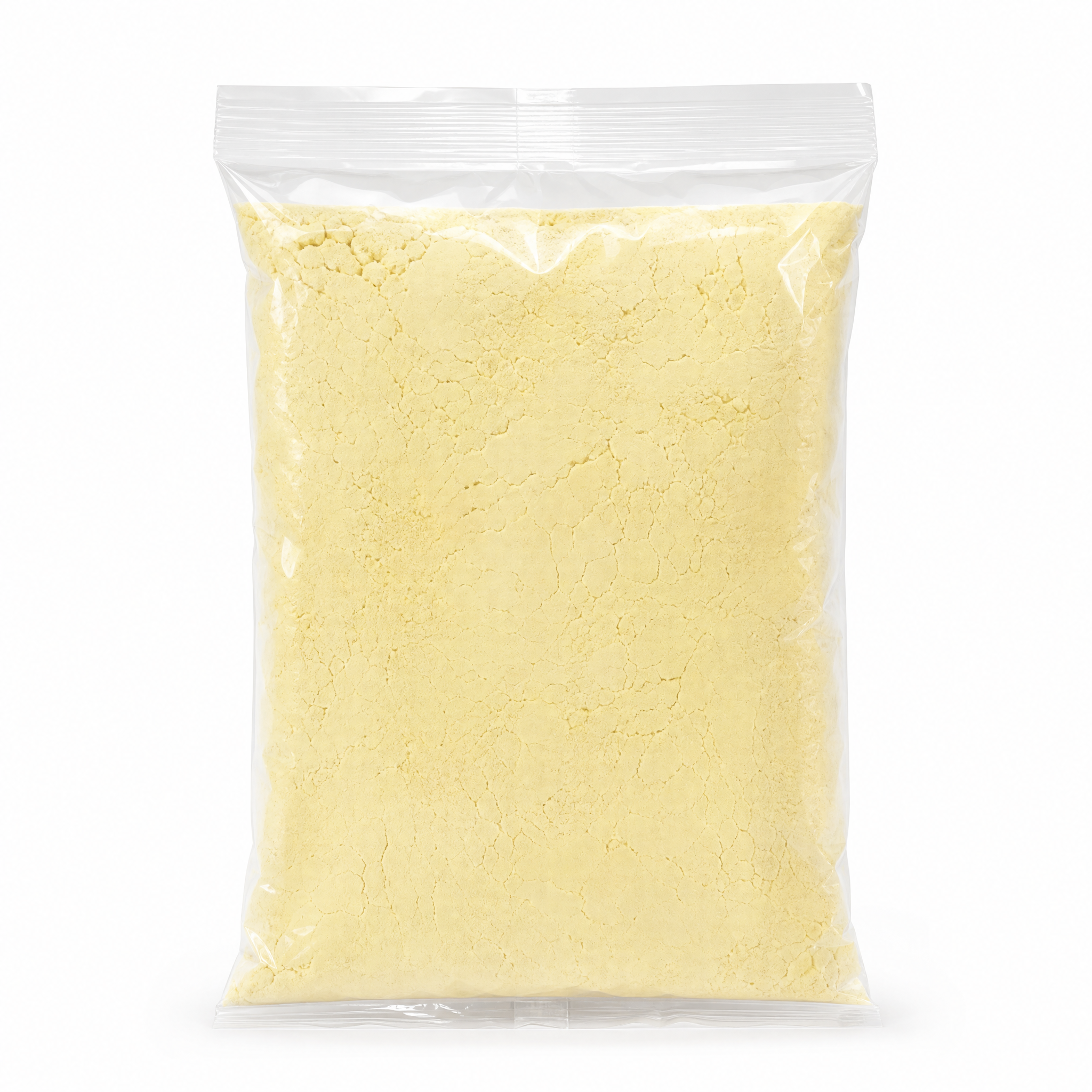 产品精修, 透明塑料袋装浅黄色食用粉（豆浆粉）, 产品置于纯白… - 图片创意预览