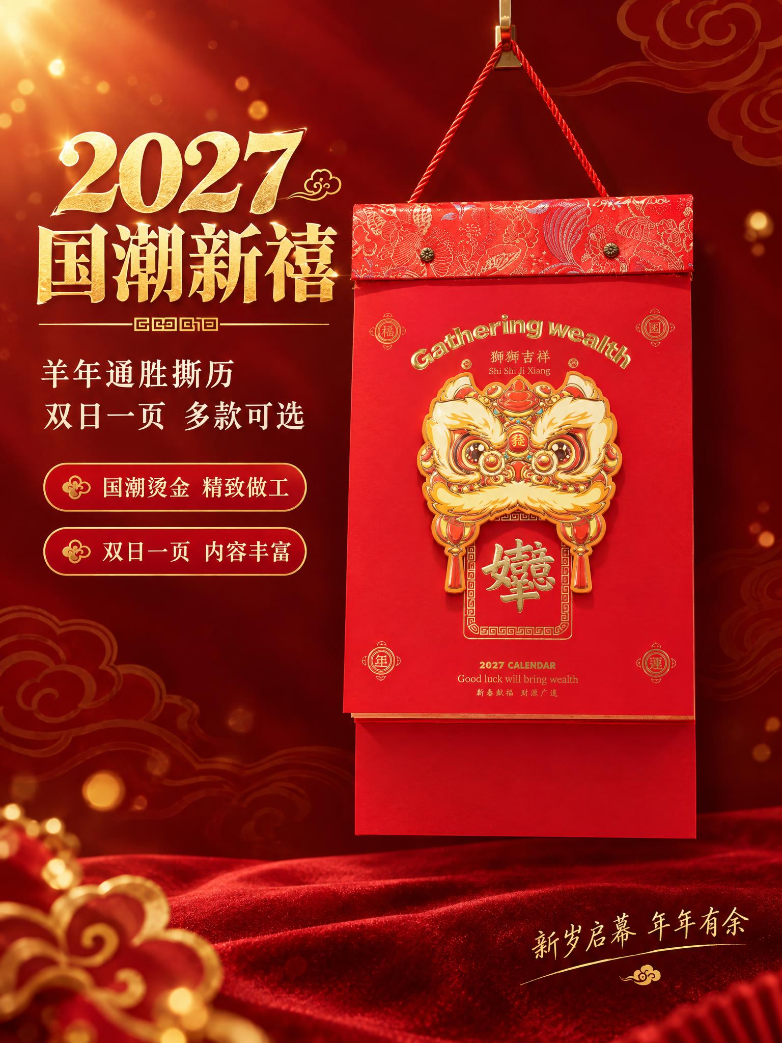 [商品] 使用狮狮吉祥醒狮款挂历（不带板织锦顶边款）；严格保留… - 图片创意预览