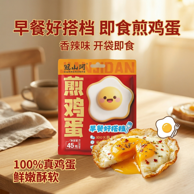 垫图：https://gdesign-dam-hz.dancf.com/35942465428774027/0d6f43e6ec0a48b1ae53ab740032da19.jpg，香辣味冠山河即食煎预览效果