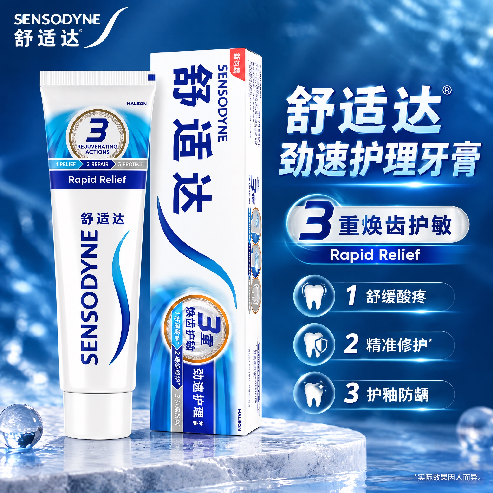 [单品图-4] 舒适达劲速护理牙膏单品介绍，1:1方图。 [统… - 图片创意预览