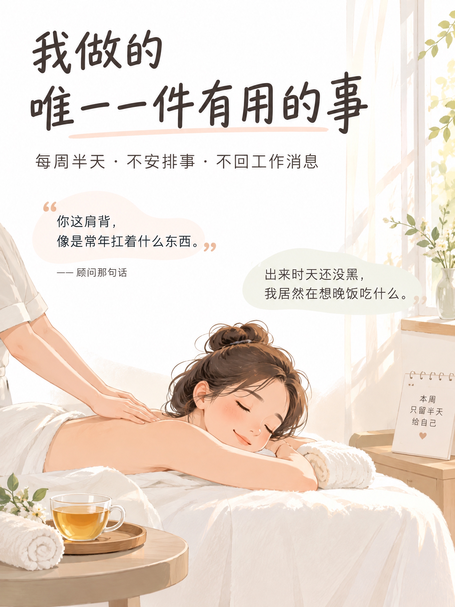 治愈扁平手绘插画，浅干净底色，柔和暖调光影，简约松弛氛围，画面… - 图片创意预览