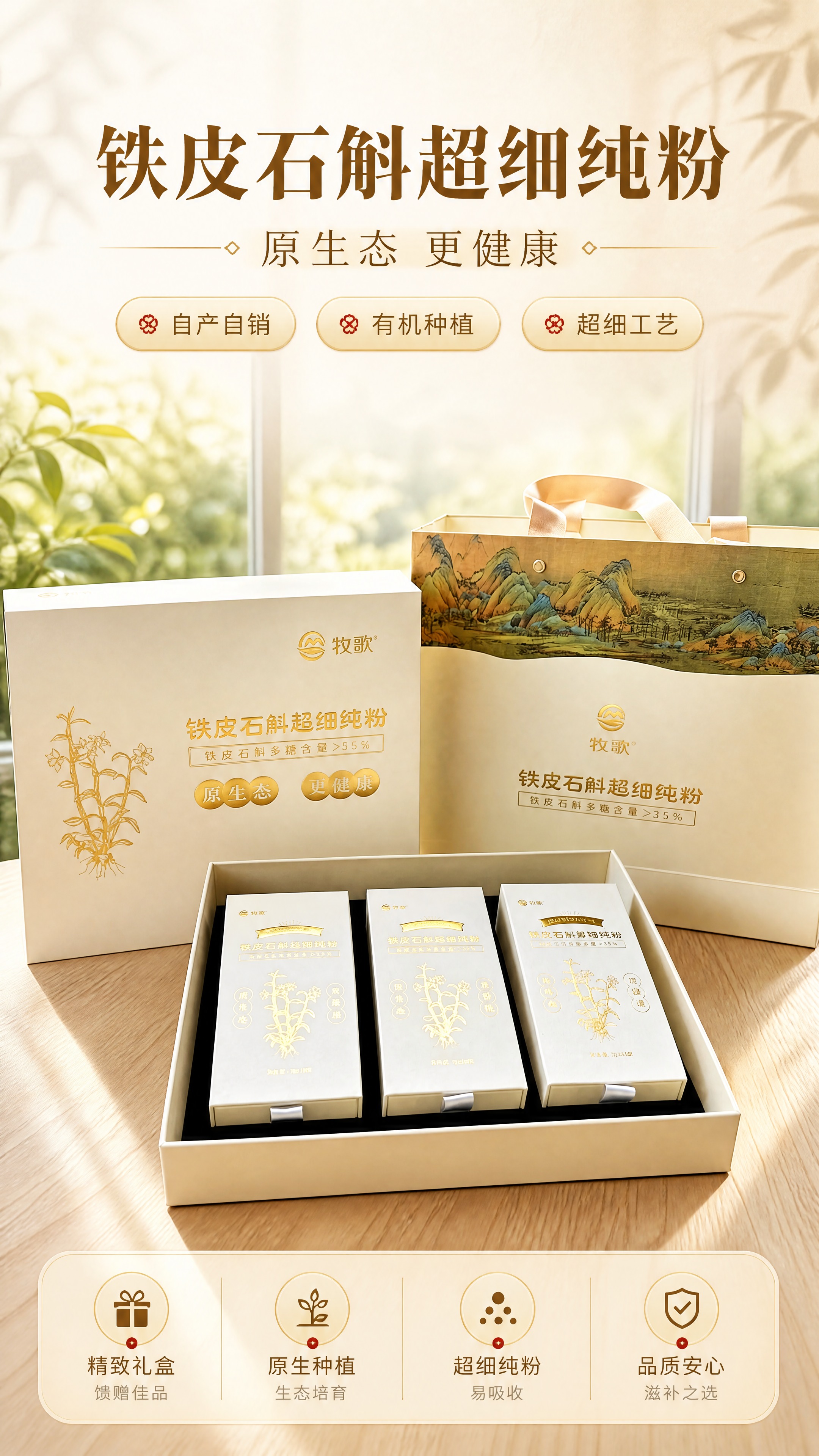 [商品] 使用【图1】牧歌铁皮石斛超细纯粉礼盒套装；保留米白色… - 图片创意预览