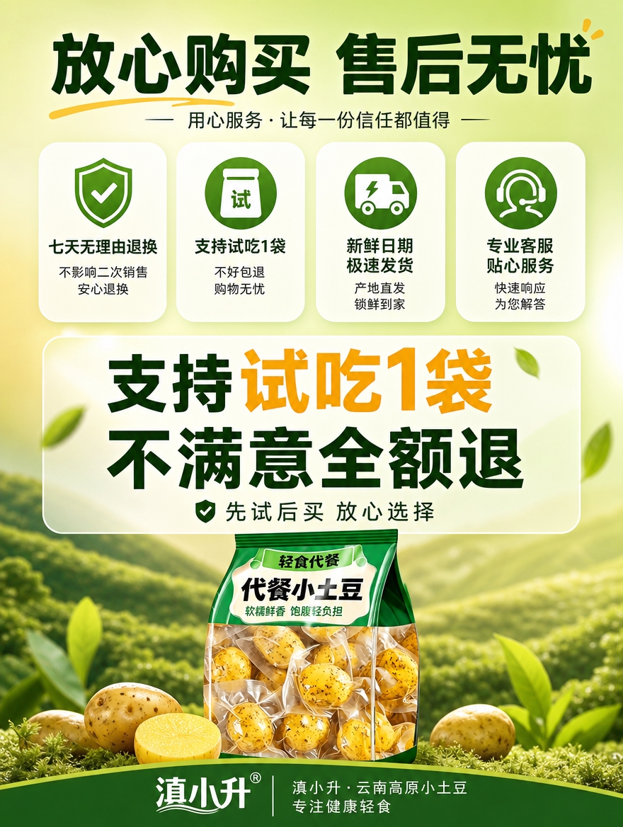 [商品] 使用【图2】绿色代餐小土豆外包装袋，缩小作为底部产品… - 图片创意预览