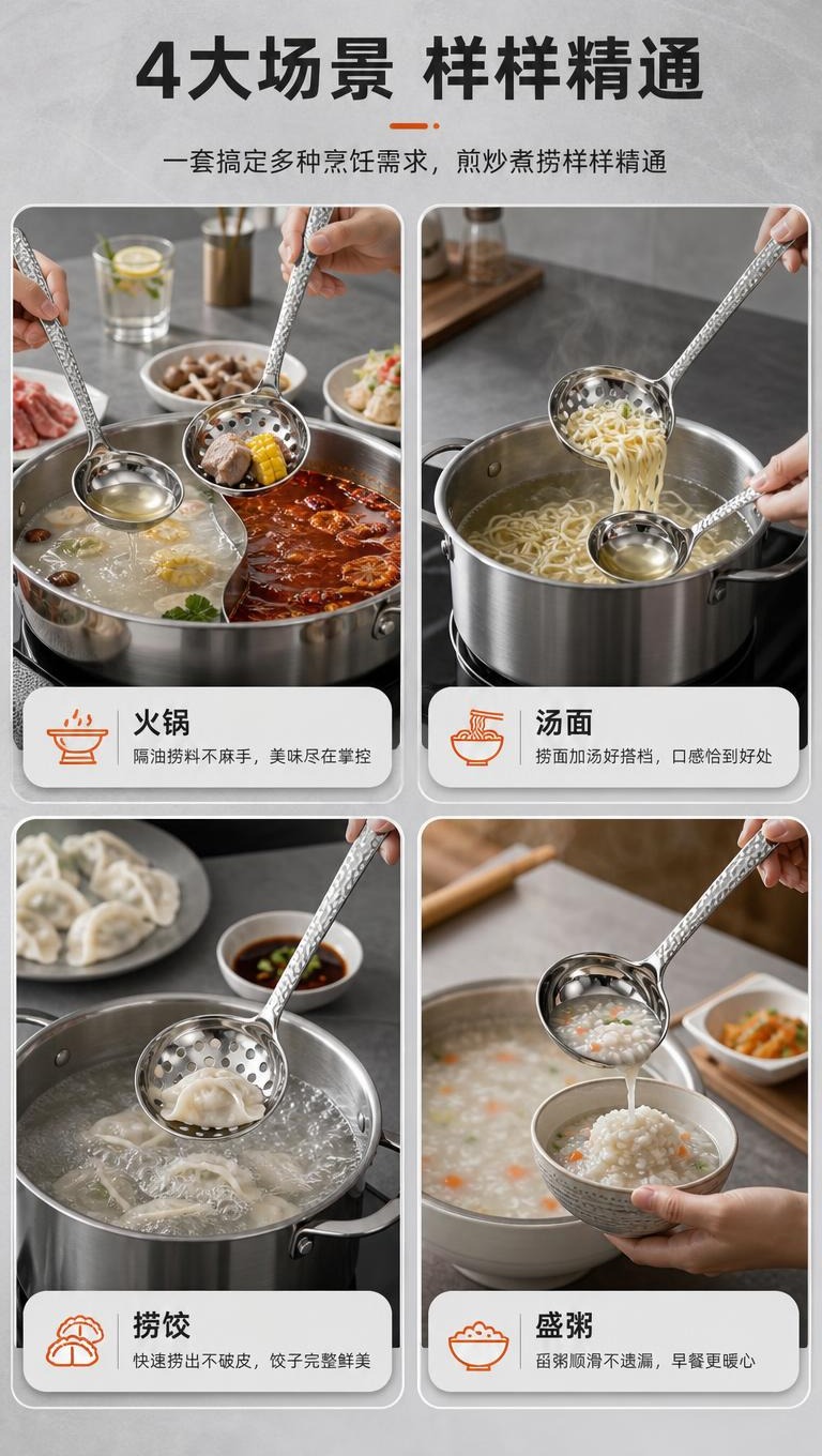 [商品] 使用【图1】中的304不锈钢锤纹汤勺和漏勺；保留勺头… - 图片创意预览