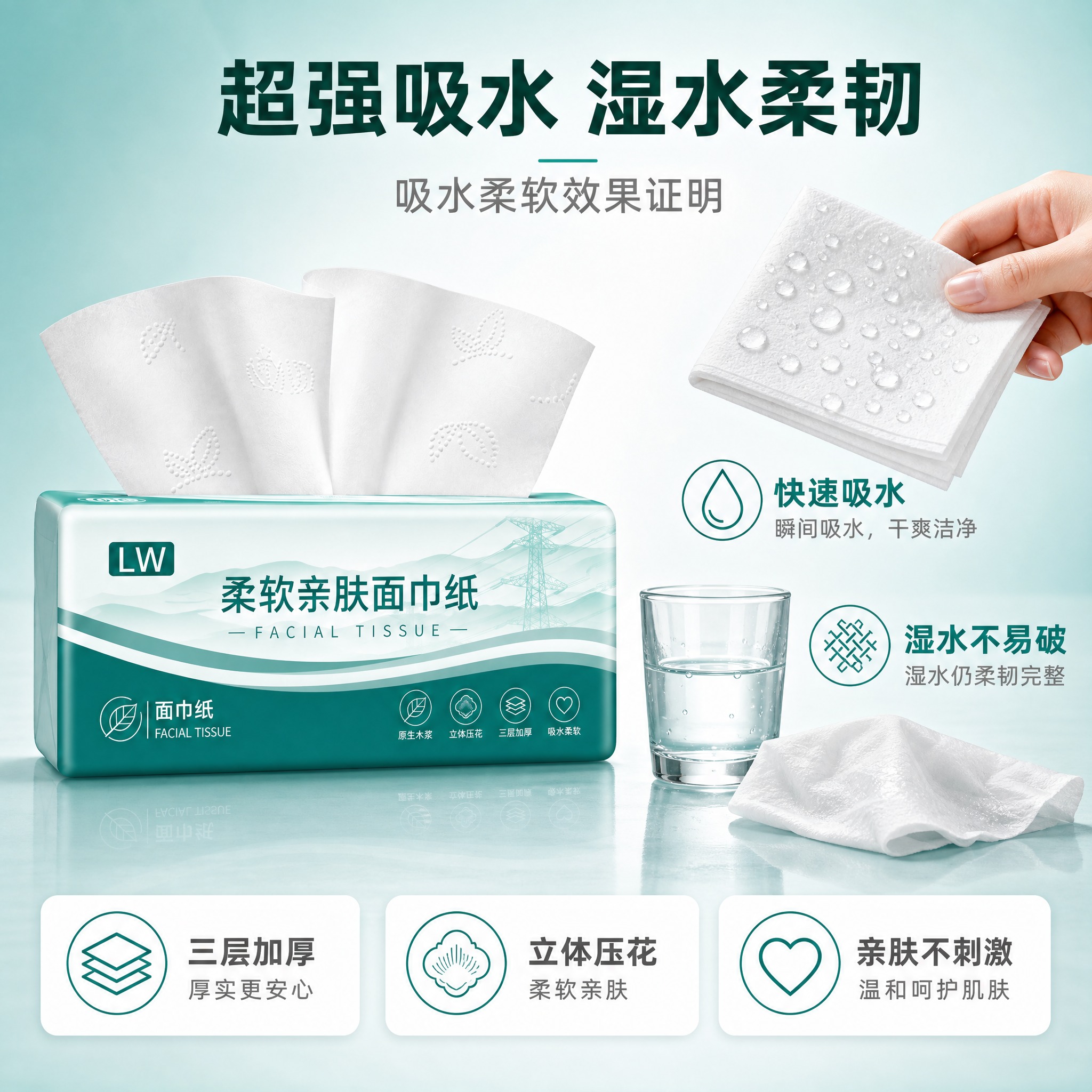 [主图-2] 核心亮点 吸水柔软效果证明。 [统一基调] 整体… - 图片创意预览