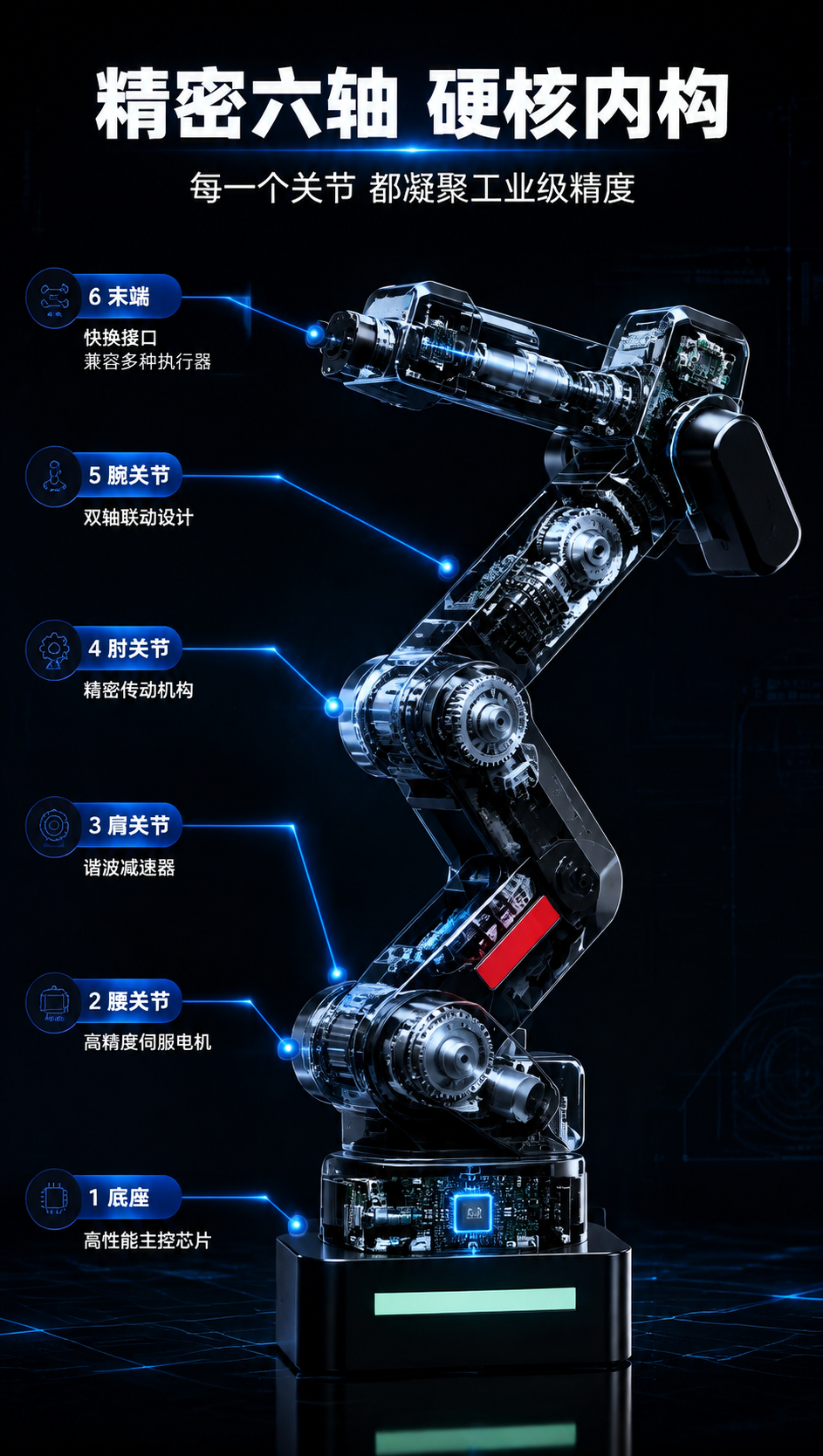 [商品] 使用【图1】黑色六轴桌面智能机械臂；保留整体外观轮廓… - 图片创意预览