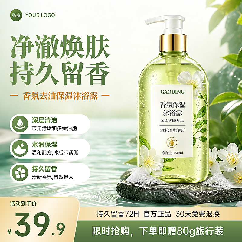 香氛沐浴露美妆个护绿色系电商零售主图