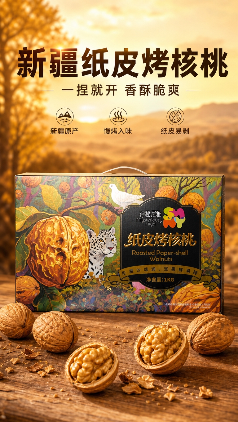 [商品] 使用【图2】神秘尼雅纸皮烤核桃礼盒正面图；保留礼盒整… - 图片创意预览