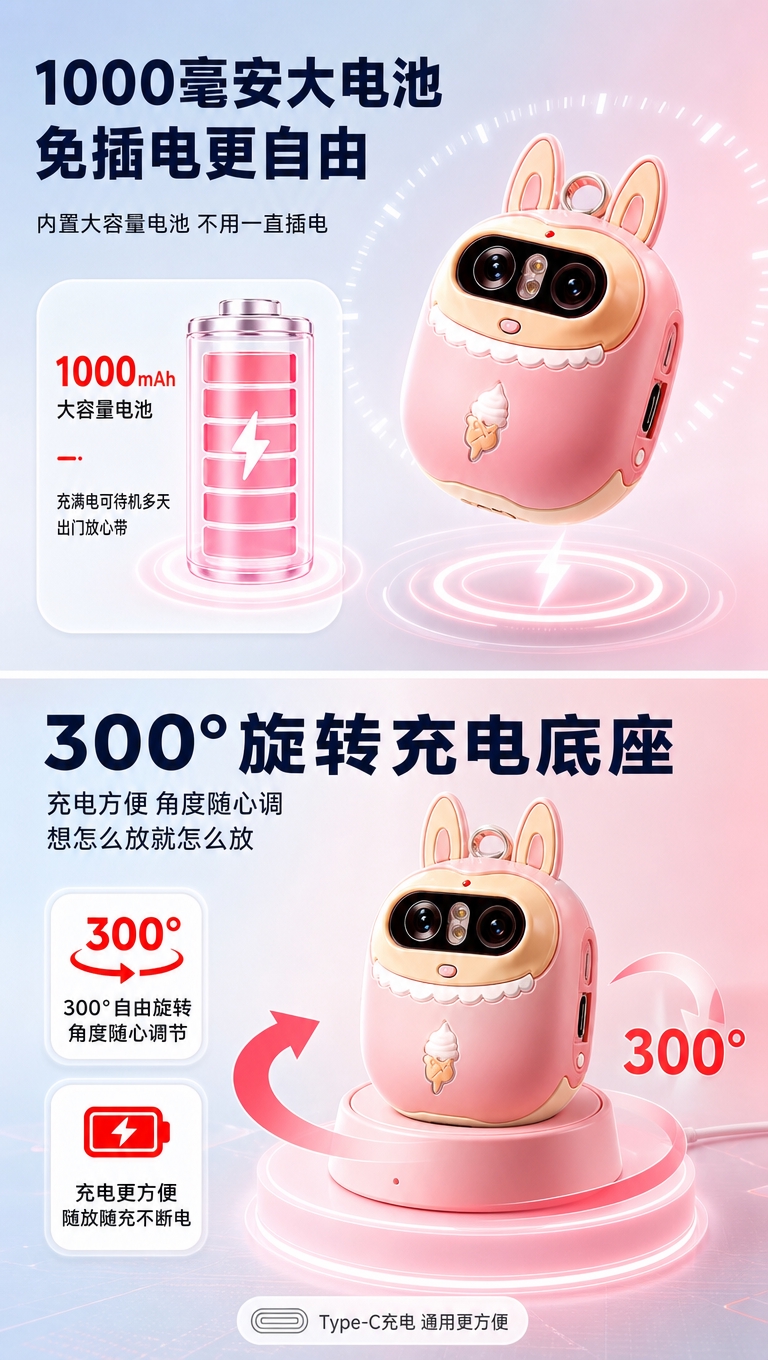 [商品] 使用【图1】粉色卡通兔子造型儿童4G对讲监护器；保留… - 图片创意预览