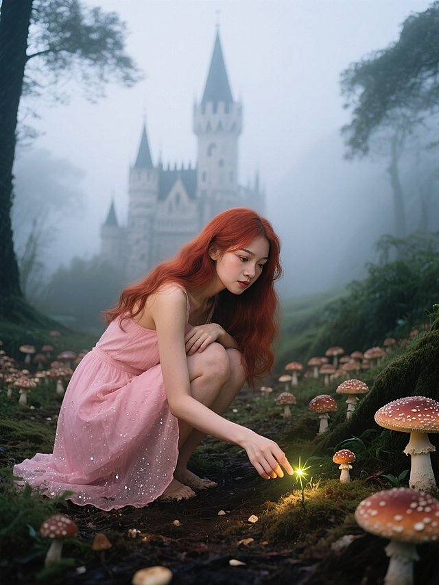 高清人像，专业人像摄影。虚实结合，画面氛围渲染。绿色主题，绿色长裙子，坐在荷花池中间的船头上，手持荷叶。85定焦镜头拍摄，影楼摄影效果。侧面人像