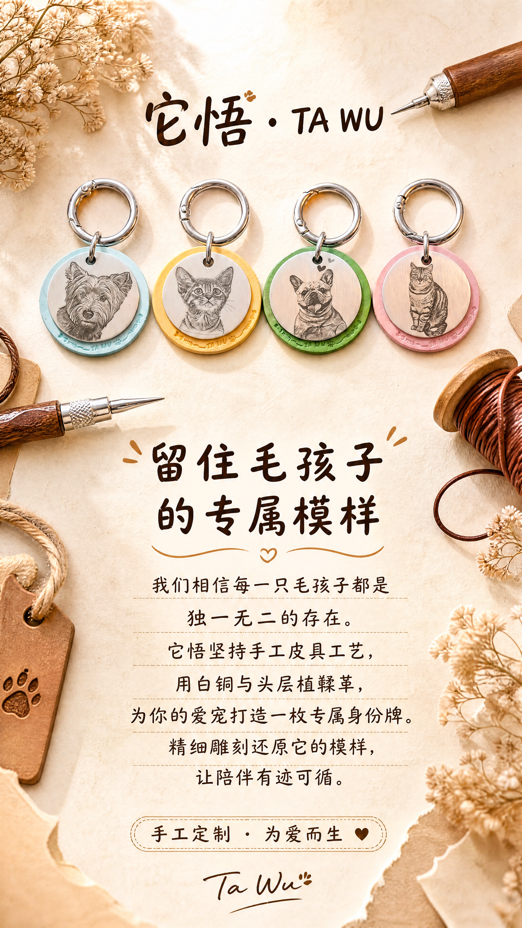 [第14张] 品牌故事页-它悟手工定制宠物铭牌。本张使用【图2… - 图片创意预览