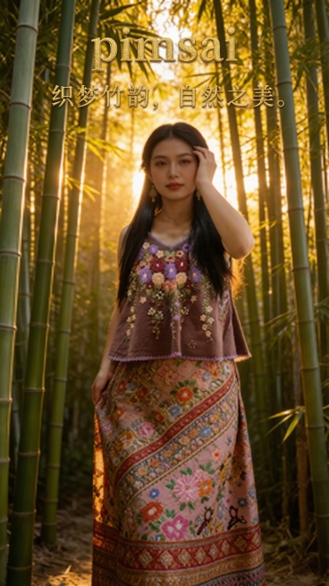 在图片中合适的位置添加品牌名称“pimsai”以及相关文案，文案与画面风格协调统一预览效果