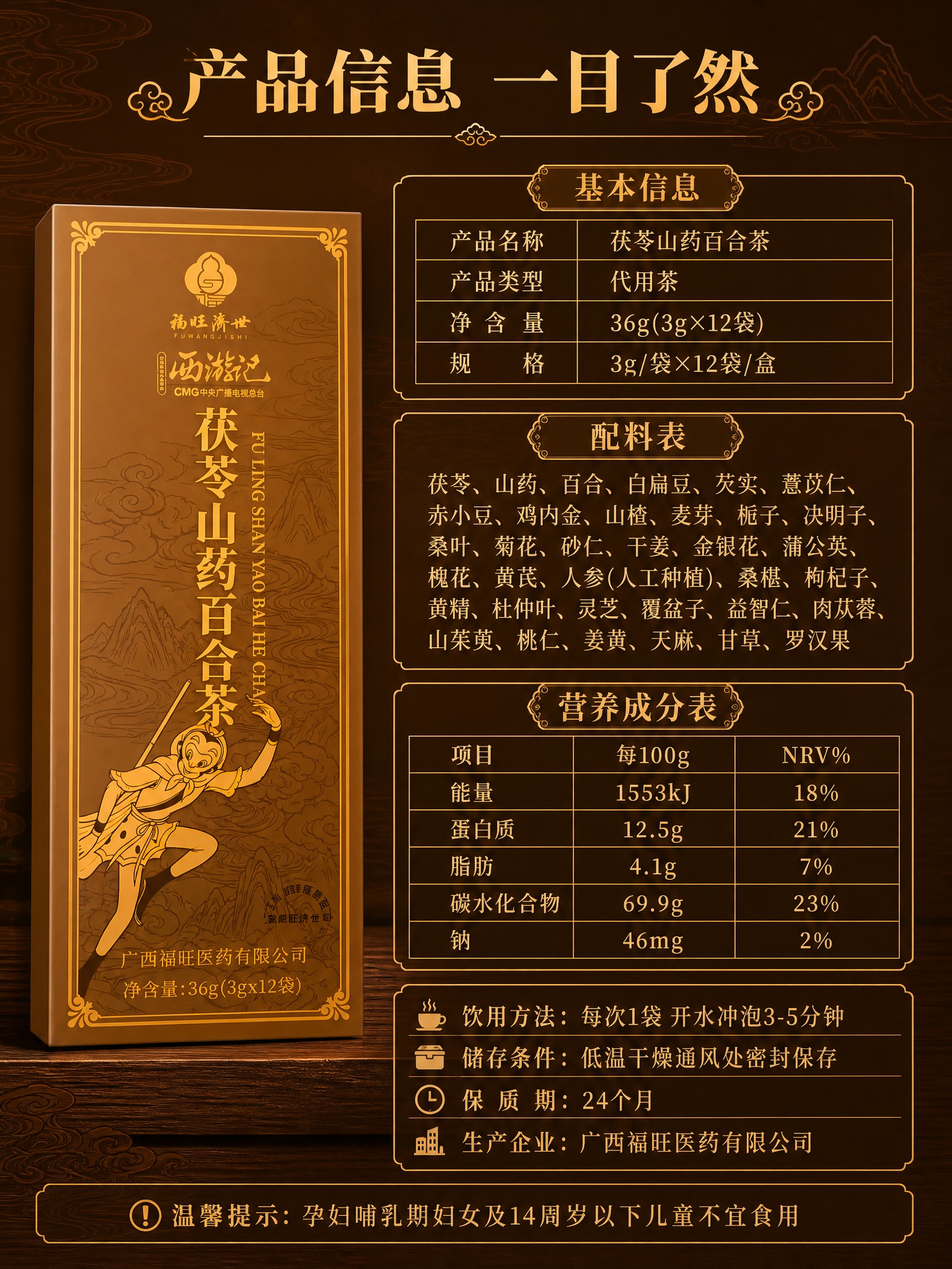 [商品] 使用本轮茯苓山药百合茶产品图；保留礼盒正面外观、品牌… - 图片创意预览