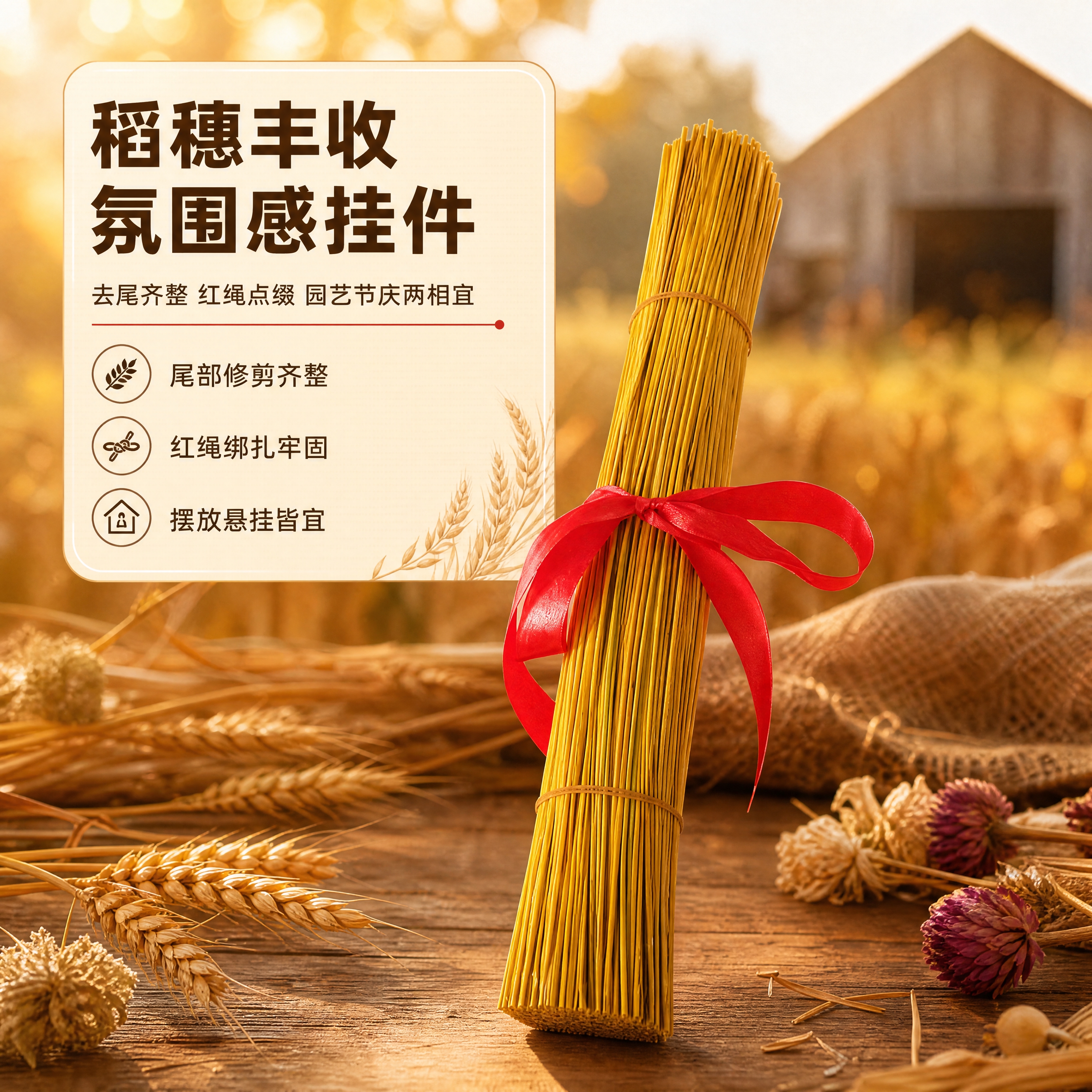 [商品] 使用【图1】去尾稻草捆红绳装饰挂件；保留干稻草金黄色… - 图片创意预览